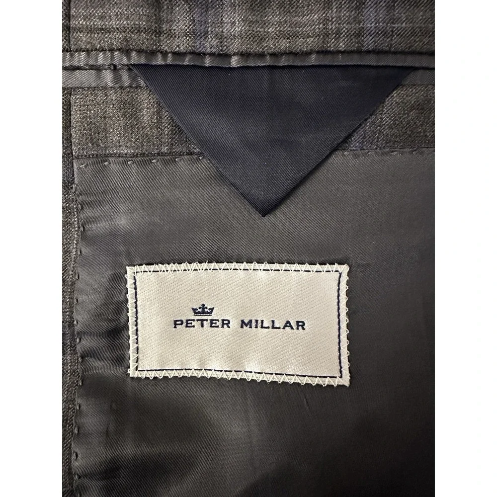 Peter Millar Sport Coat Blazer 48R 2 Button Double Vented Grey Blue Tartan Plaid